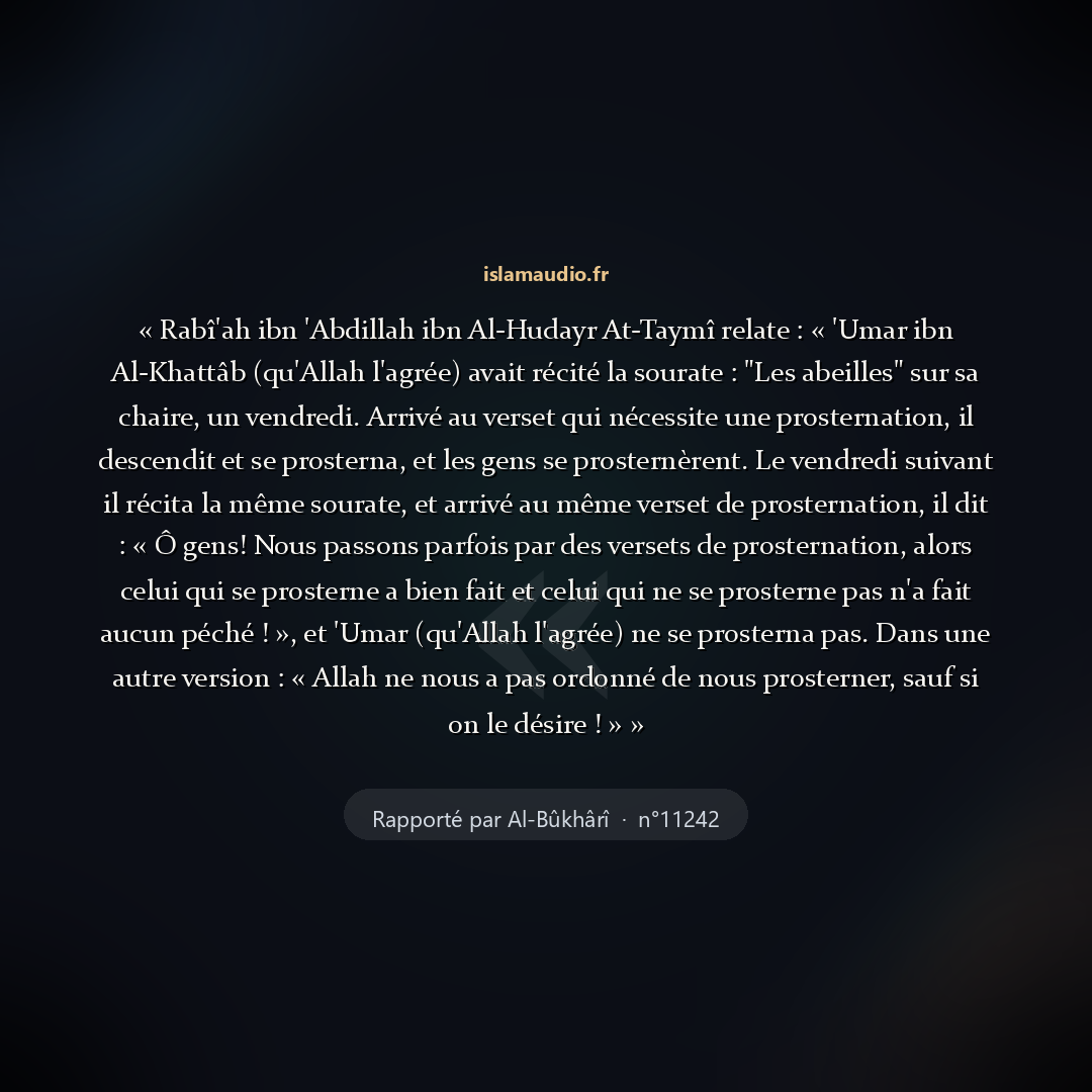 Aperçu du hadith