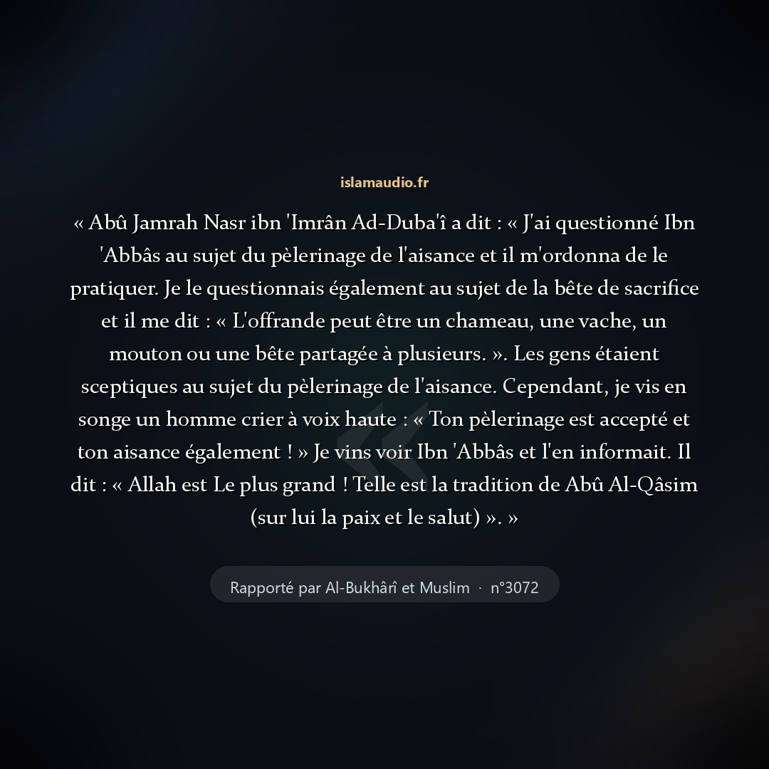 Aperçu du hadith