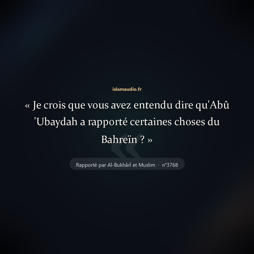 Aperçu du hadith