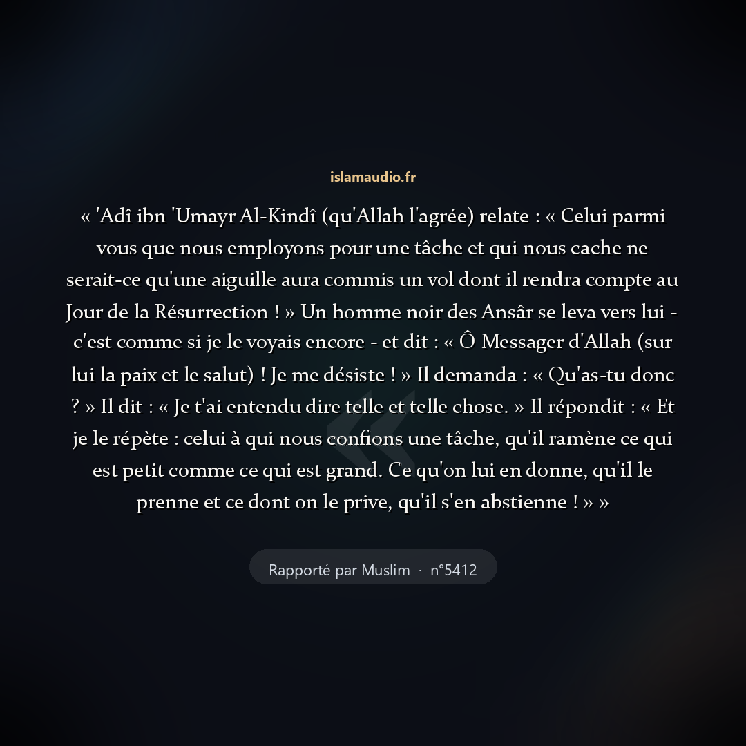 Aperçu du hadith