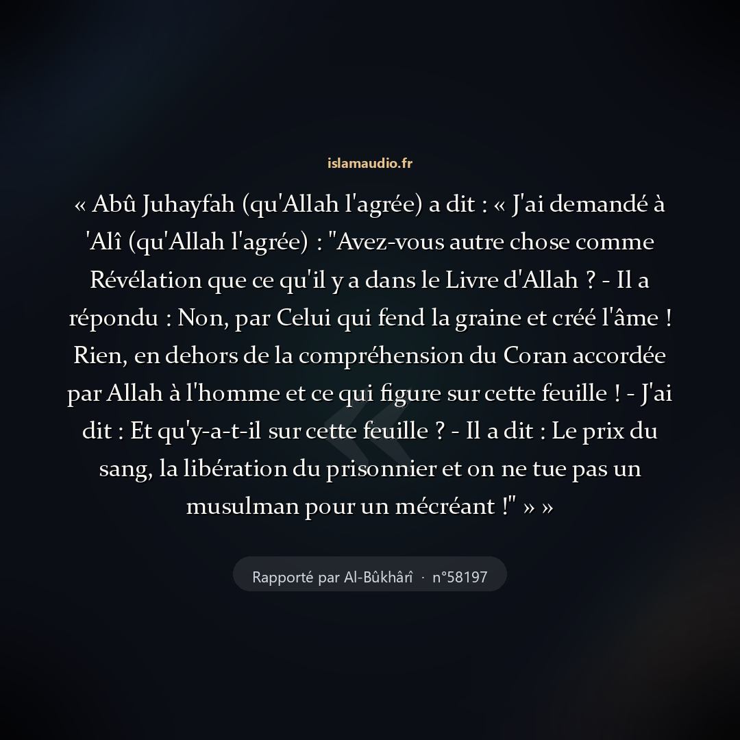 Aperçu du hadith